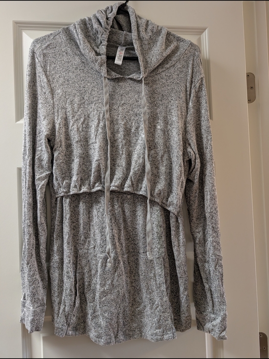 Latched Mama Tops - Latched Mama Heather Gray Cropped Nursing Hooded Top